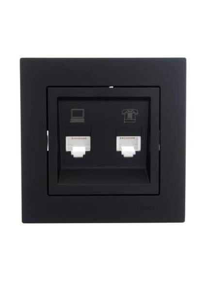 Розетка компьютерная + телефонная 1-м СП Vesna механизм черн. бархат LEZARD 742-4288-143 Розетка компьютерная + телефонная 1-м СП Vesna механизм черн. бархат LEZARD 742-4288-143