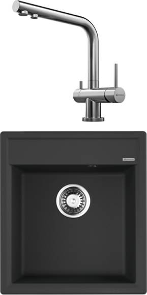 Комплект Мойка Omoikiri Daisen 46-BL черная + Смеситель Nagano BN нержавеющая сталь