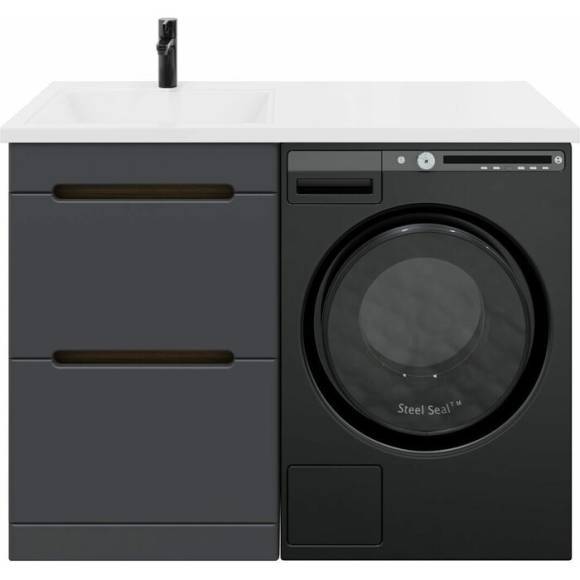 Тумба с раковиной SanStar Darko 110 L под стиральную машину дуб вотан, графит софт, раковина Даллас