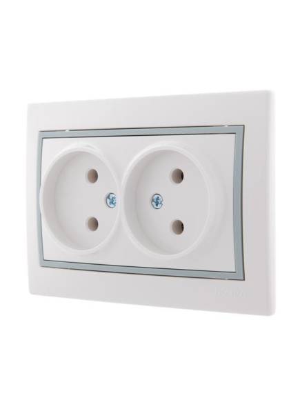 Розетка 2-м СП Mira 16А IP20 без заземл. с сер. вставкой керамика бел. LEZARD 701-0215-128 Розетка 2-м СП Mira 16А IP20 без заземл. с сер. вставкой керамика бел. LEZARD 701-0215-128