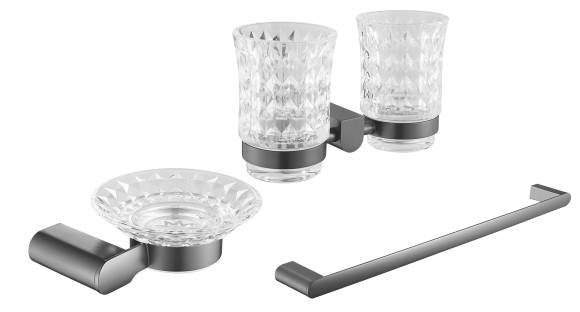 Набор Стакан Rose RG17T RG1722T двойной, пепельный + Мыльница RG1703T пепельный + Полотенцедержатель RG1717T пепельный