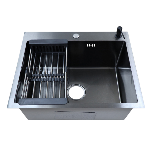 Комплект AZARIO Nicole AZB5050N нержавеющая сталь черная, с дозатором и коландером