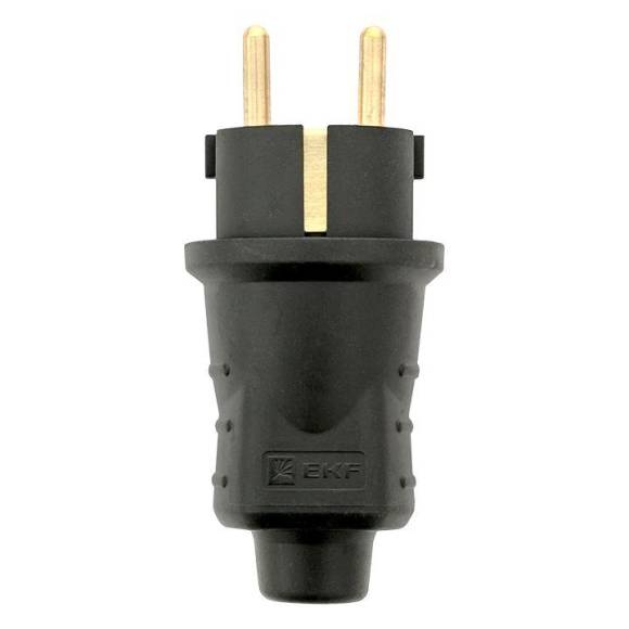Вилка прямая 16А 2P+PE 230В IP44 каучук черн. EKF RPS-011-16-230-44 Вилка прямая 16А 2P+PE 230В IP44 каучук черн. EKF RPS-011-16-230-44