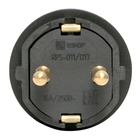 Вилка прямая 16А 2P+PE 230В IP44 каучук черн. EKF RPS-011-16-230-44 Вилка прямая 16А 2P+PE 230В IP44 каучук черн. EKF RPS-011-16-230-44