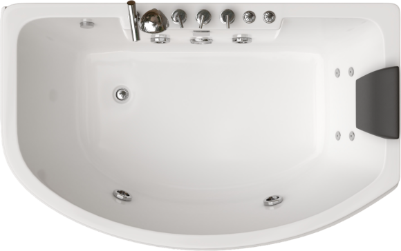 Акриловая ванна EvaGold OLB-842R 160x100 см, правая, встраиваемая, с гидромассажем, белая, асимметричная, с каркасом, с экраном, со смесителем, со сливом-переливом, с подголовником, с выдвижным душем и лейкой