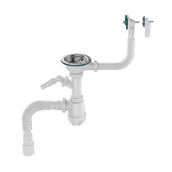 Сифон для мойки Aquant Standart B0177-20-MR 40 мм, бутылочный, хром, с отводом для подключения бытовой техники
