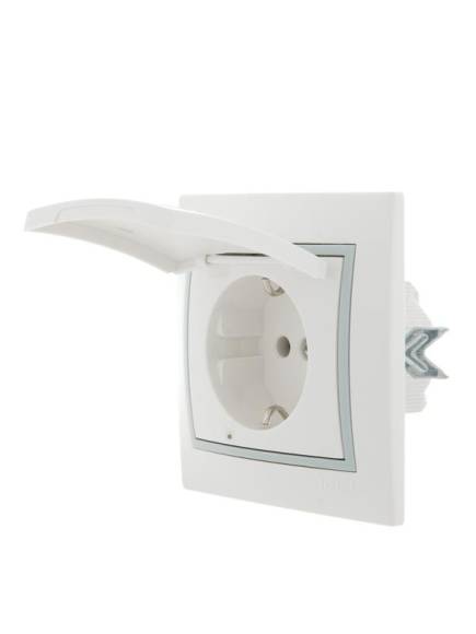 Розетка 1-м СП Mira 16А IP20 с заземл. с защ. крышкой с сер. вставкой керамика бел. LEZARD 701-0215-123 Розетка 1-м СП Mira 16А IP20 с заземл. с защ. крышкой с сер. вставкой керамика бел. LEZARD 701-0215-123