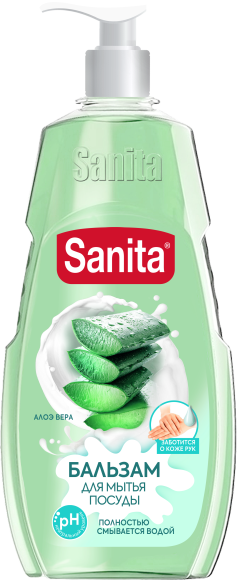 Средство для мытья посуды SANITA Pure алоэ вера, 450 мл