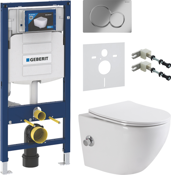 Комплект Унитаз подвесной BelBagno Uno BB3105CHR-BS/SC с микролифтом, со смесителем и функцией биде + Инсталляция Geberit Duofix UP 320 111.300.00.5 + Кнопка Sigma 01 115.770.21.5 хром + Звукоизоляция + Крепления 111.815.00.1 к стене