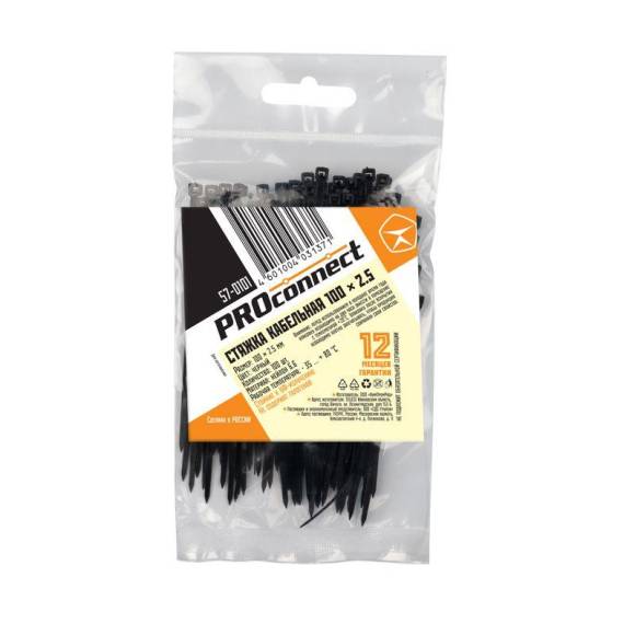 Хомут кабельный 100х2.5 нейл. черн. (уп.100шт) PROCONNECT 57-0101 Хомут кабельный 100х2.5 нейл. черн. (уп.100шт) PROCONNECT 57-0101