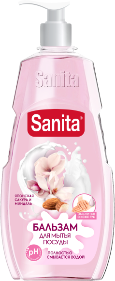 Средство для мытья посуды SANITA Pure миндаль и японская сакура, 450 мл