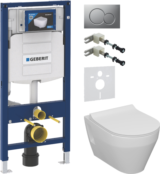 Комплект Унитаз подвесной Керамин Бари Slim МЛ CDB00022778 с микролифтом + Звукоизоляция Geberit + Инсталляция Duofix UP 320 111.300.00.5 + Кнопка Sigma 01 115.770.JQ.5 лакированная, матовый хром + Крепления 111.815.00.1 к стене