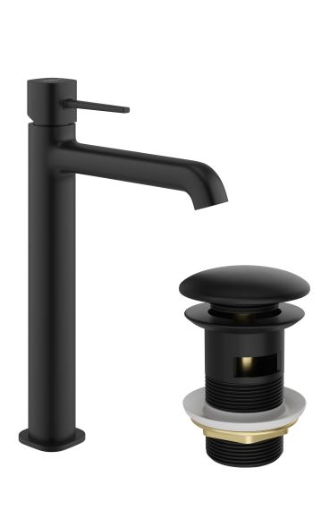 Смеситель для раковины STWORKI Эстерсунд, S31020BK + донный клапан SW-001BK черный матовый