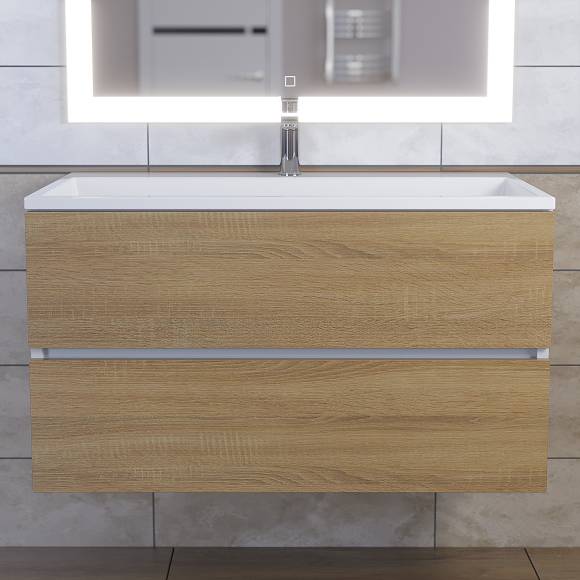 Тумба с раковиной Uperwood Barsa 90 подвесная, белая, дуб сонома