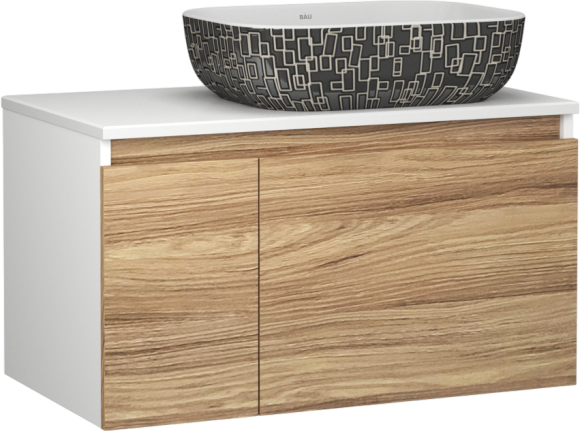 Тумба с раковиной Bauedge Dream Blackwood 80 подвесная, 1 ящик, дверца слева, белая, дуб, раковина Stil NQ0002