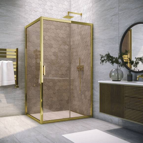 Душевой уголок Vegas Glass ZP+ZPV Tur Novo h1900 100*100 09 05 профиль золото, стекло бронза