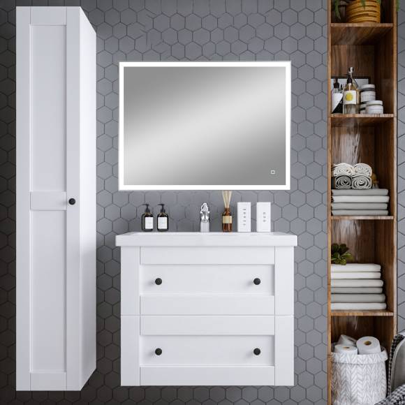 Мебель для ванной комнаты Бриклаер Хелена 80 белая, зеркало DIWO Дмитров