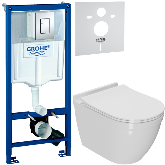 Комплект Унитаз подвесной Bauedge Bau Mif PRO + Инсталляция Grohe Rapid SL 38772001 3 в 1 с кнопкой смыва + Звукоизоляция 37131000
