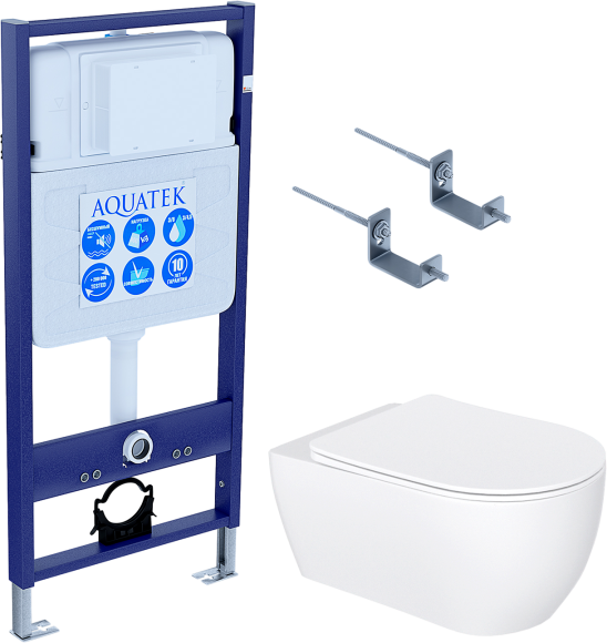 Комплект Унитаз подвесной AQUATEK Европа New AQ1106L-00 безободковый, с микролифтом + Инсталляция Standard INS-0000012 + Комплект креплений KKI-0000002