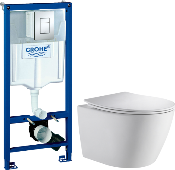 Комплект Унитаз подвесной Orange C07 C07-150W + Инсталляция Grohe Rapid SL 38772001 3 в 1 с кнопкой смыва