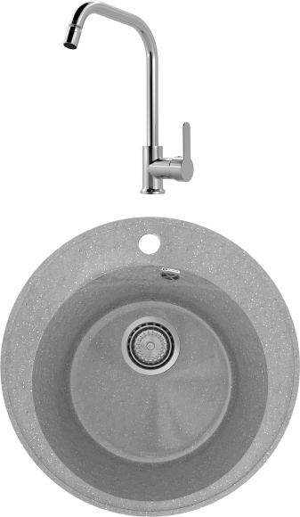 Комплект Мойка Practik PR-M 475-003 светло-серая + Смеситель MEGA City MG- ZRV104 хром