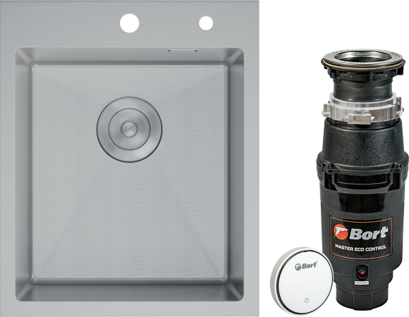 Комплект Мойка D&K DKS415004 сатин + Измельчитель Bort Master Eco Control