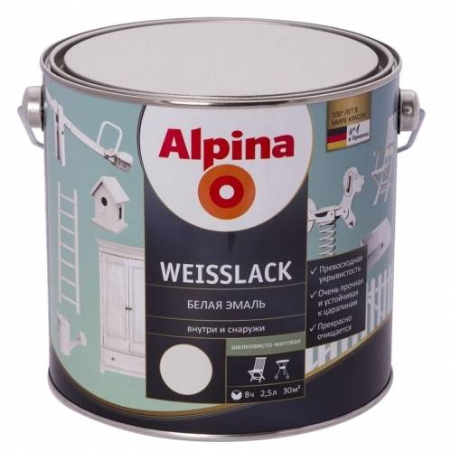 Водоразбавляемая белая эмаль Альпина Aqua AC Weisslack GL 0.75л