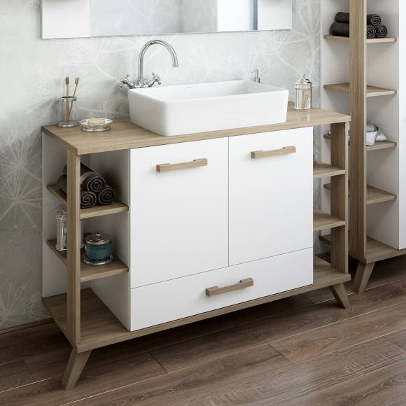 Тумба с раковиной Sanflor Ингрид 120, белый матовый, швейцарский вяз