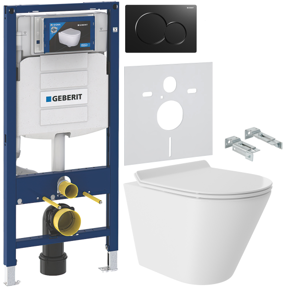 Комплект Унитаз подвесной Aqueduto Cone Tornado CONT0110 + Крепления Geberit Duofix 111.815.00.1 к стене + Инсталляция UP 320 111.300.00.5 + Кнопка Sigma 01 115.770.DW.5 черная + Звукоизоляция 156.050.00.1