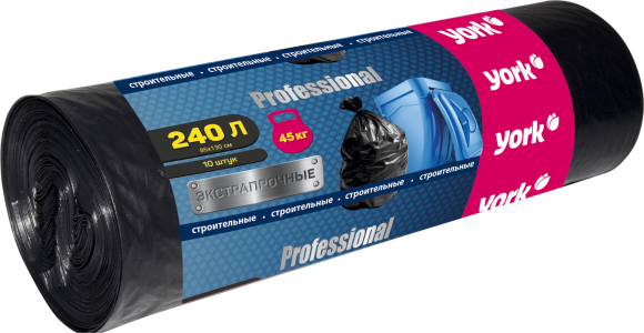 Мешки для мусора York Professional 090070 черные, 240 литров, 10 шт