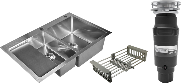 Комплект Мойка Wisent WW7851-SR с PVD покрытием, с раздвижным коландером, сатин + Измельчитель Bone Crusher BC 910-SL-Slim Line