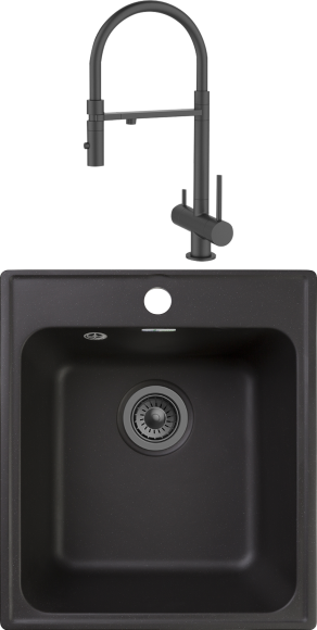 Комплект Мойка GranFest Quarz Z17 черный + Смеситель IDDIS Ace ACEBLFFi05 черный матовый, с гибким изливом