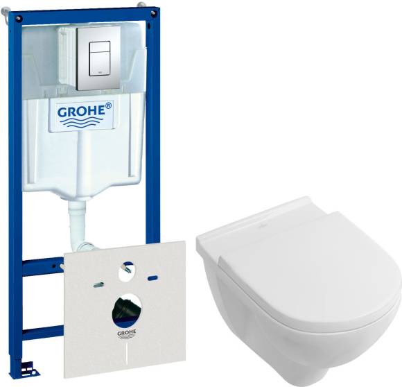 Комплект  Система инсталляции Grohe Rapid SL 38775001 4 в 1 с кнопкой смыва + Унитаз подвесной Villeroy & Boch O.Novo 5660HR01 alpin, безободковый
