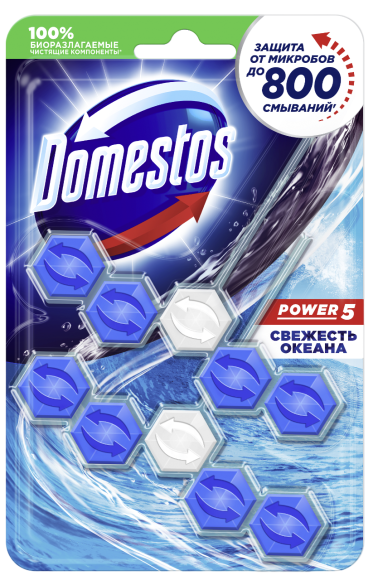 Туалетный блок для унитаза Domestos Power 5 свежесть океана дуо 2х55 г
