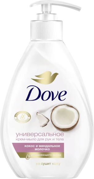 Крем-мыло Dove кокос и миндальное молочко с дозатором, увлажняющее, 250 мл