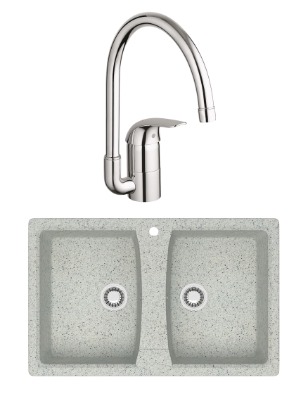Комплект Мойка AZARIO Elmas 00078335 светло-серая + Смеситель Grohe Euroeco 32752000