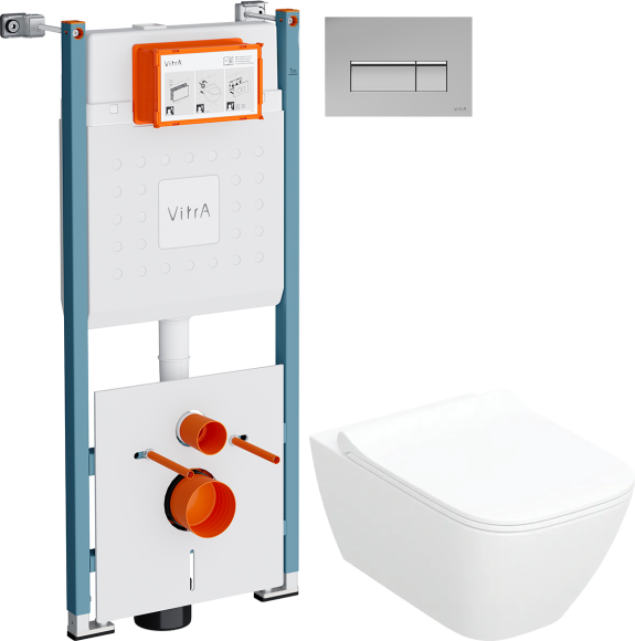 Комплект Унитаз подвесной Geberit Smyle Square 500.685.01.1 + Инсталляция VitrA V-Fix Core 732-5800-01PV + Кнопка Root Square 740-2380 хром