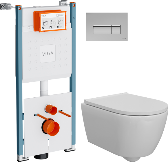 Комплект Унитаз подвесной DIWO Коломна 0700 + Инсталляция VitrA V-Fix Core 732-5800-01PV + Кнопка Root Square 740-2380 хром