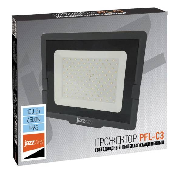 Прожектор светодиодный PFL-C3 100Вт 6500К IP65 закален. прозр. стекло JazzWay 5023628A Прожектор светодиодный PFL-C3 100Вт 6500К IP65 закален. прозр. стекло JazzWay 5023628A