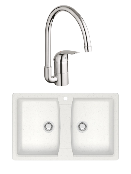 Комплект Мойка AZARIO Elmas 00088080 белая + Смеситель Grohe Euroeco 32752000