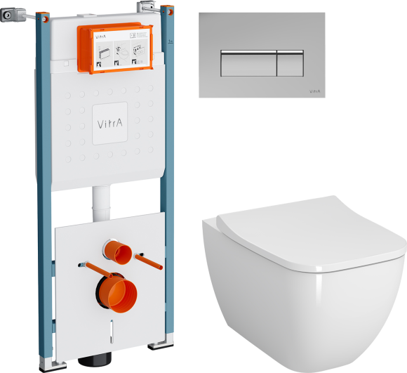 Комплект Унитаз подвесной VitrA Shift 7742B003-0075 белая глянцевая + Крышка Integra Square 810-003-009 быстросъемная, с микролифтом + Инсталляция V-Fix Core 732-5800-01PV + Кнопка Root Square 740-2380 хром