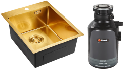 Комплект Мойка Emar PVD A EMB-128A PVD Nano Golden 41x51, золотой (golden), нержавеющая сталь + Измельчитель Bort Alligator 93410754 электрический, нержавеющая сталь