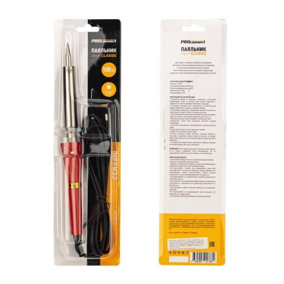 Паяльник с керам. нагревателем долговечное жало 220В/100Вт PROCONNECT 12-0126-4 Паяльник с керам. нагревателем долговечное жало 220В/100Вт PROCONNECT 12-0126-4