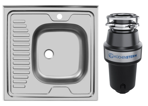 Комплект Мойка Ukinox Eco ECO 600.600 R 60x60, сталь, нержавеющая сталь + Измельчитель KUCHENSTERN Muhle 351MU35 механический, нержавеющая сталь