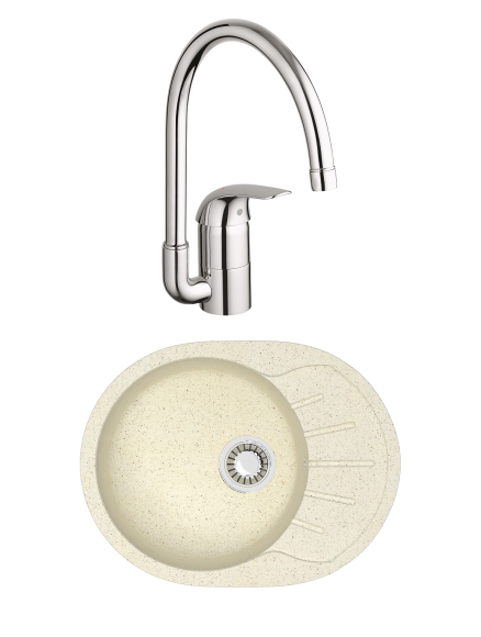 Комплект Мойка AZARIO Light 00079919 бежевая + Смеситель Grohe Euroeco 32752000