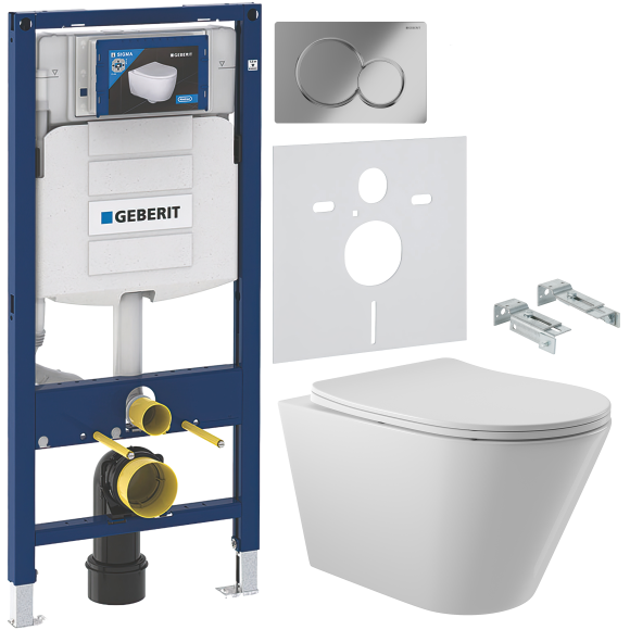 Комплект Унитаз подвесной Aqueduto Cone CON0110 + Крепления Geberit Duofix 111.815.00.1 к стене + Инсталляция UP 320 111.300.00.5 + Кнопка Sigma 01 115.770.21.5 хром + Звукоизоляция 156.050.00.1