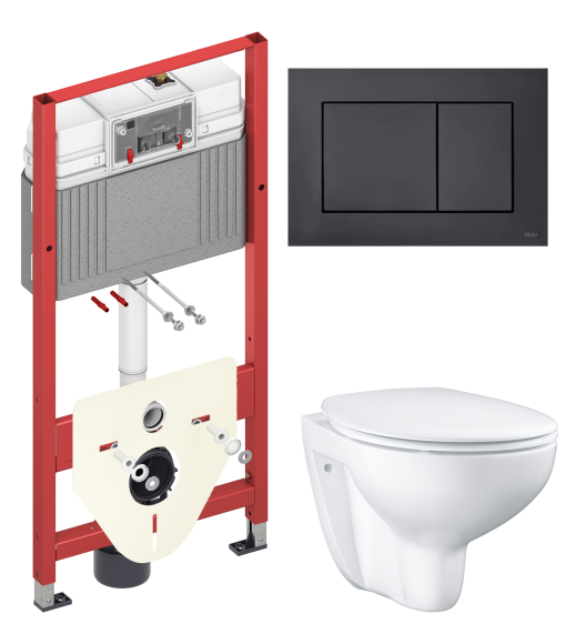 Комплект Унитаз подвесной Grohe Bau Ceramic 39351000 безободковый, альпин-белый + Инсталляция TECE Now 9400414 4 в 1 с кнопкой смыва