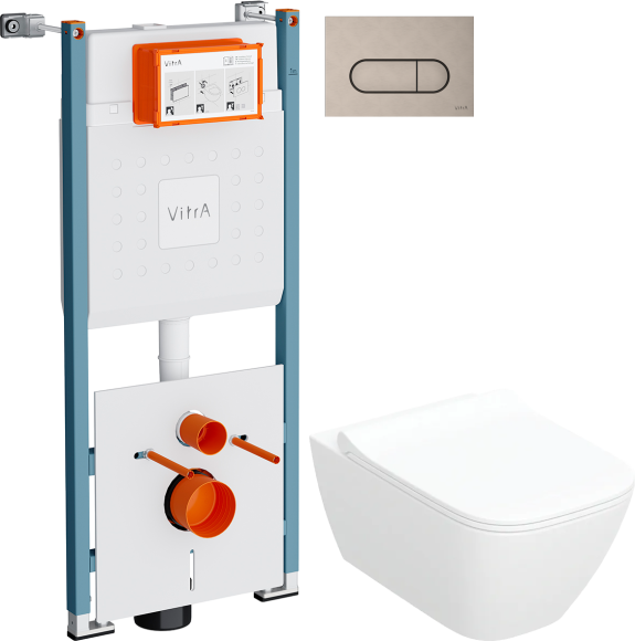 Комплект Унитаз подвесной Geberit Smyle Square 500.685.01.1 + Инсталляция VitrA V-Fix Core 732-5800-01PV + Кнопка Root Round 740-2295 никель