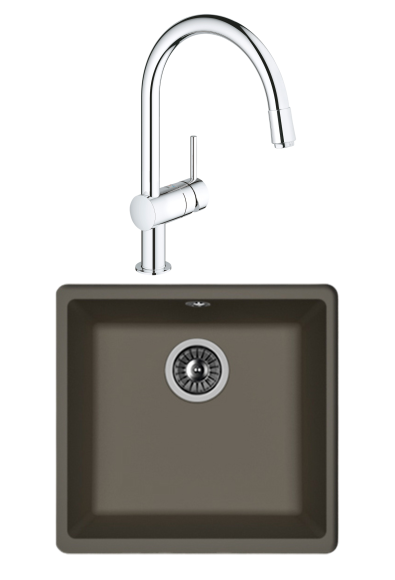 Комплект Мойка Florentina Вега 400 антрацит + Смеситель Grohe Minta 3291800E хром