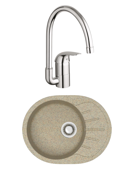 Комплект Мойка AZARIO Light 00079922 песочная + Смеситель Grohe Euroeco 32752000